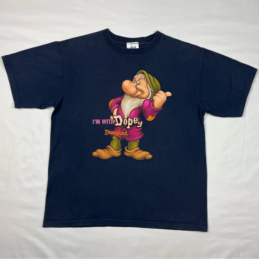 Vtg Disneyland Grumpy Dopey Mens T-Shirt Sz Medium 90s Y2K Boxy Fit Navy B5